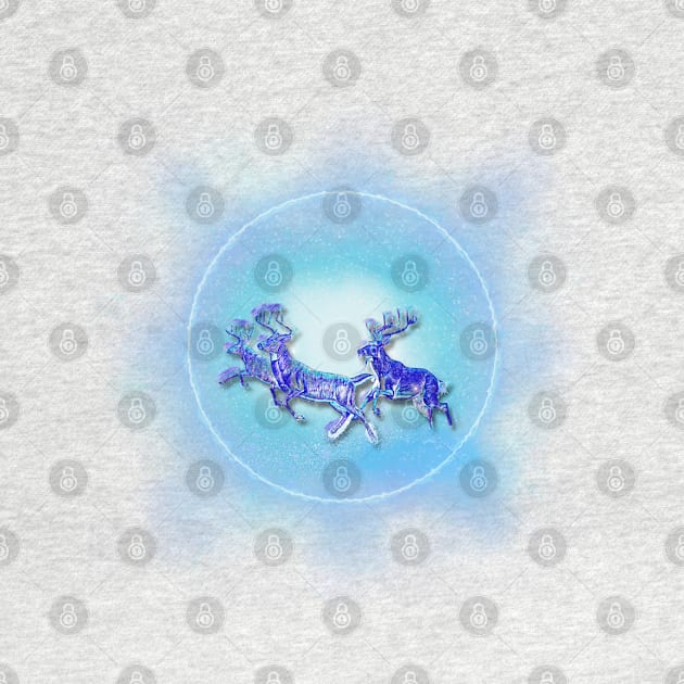 Christmas Collection Magic Reindeer flying in the Icy Glacial Winter Sky by Cristilena Lefter